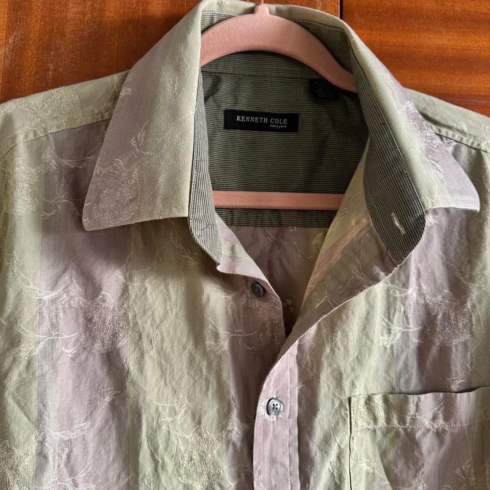 Kenneth Cole Beige Patterned Button Down Shirt - image 4